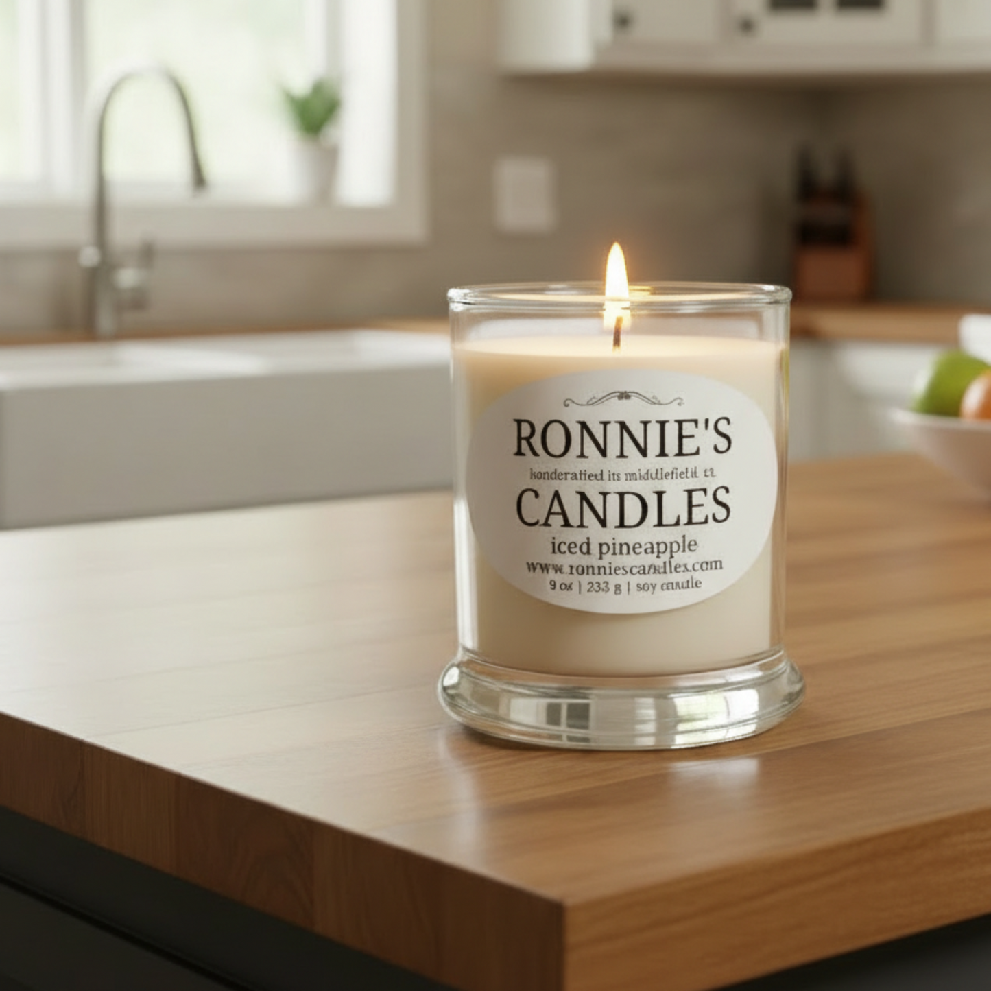 Iced Pineapple soy candle with fruity aroma and strong scent, perfect for a refreshing home fragrance