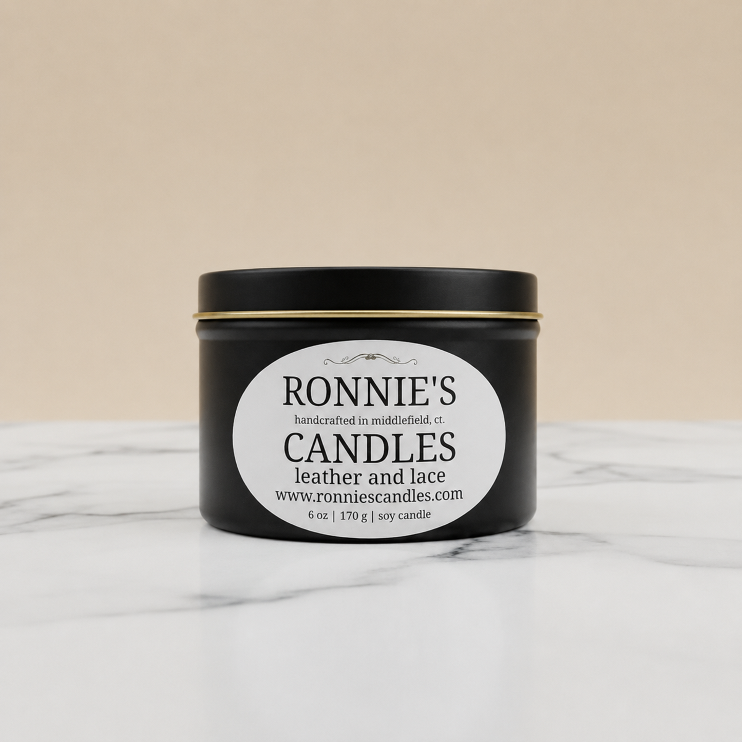 Leather and Lace soy candle featuring a sophisticated fragrance to enhance your home ambiance