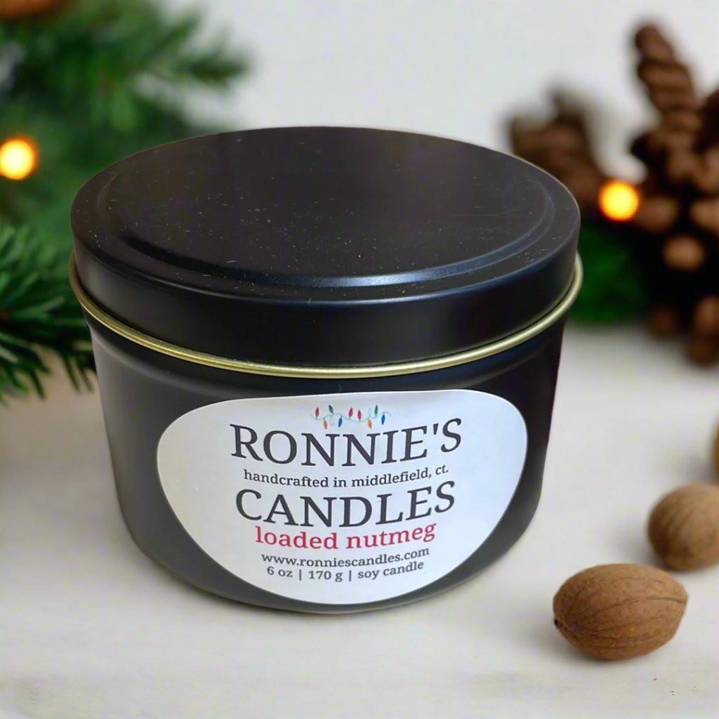 Nutmeg soy candle glowing softly, perfect for cozy and aromatic home ambiance