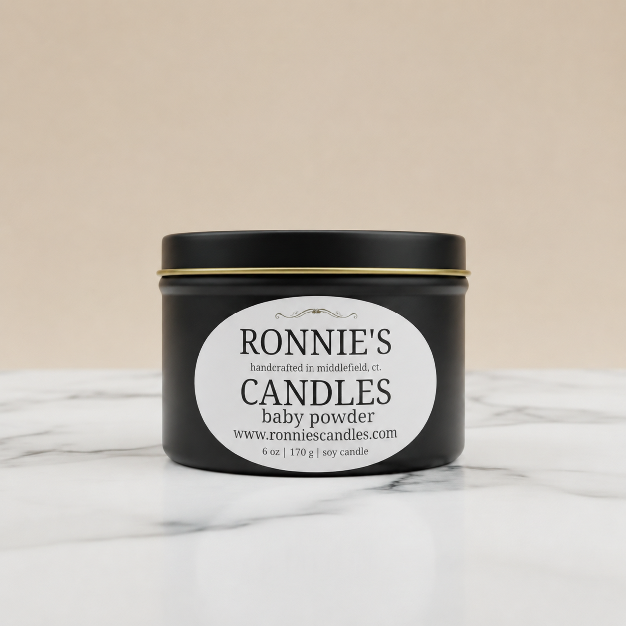 Baby powder scented soy wax candle with strong scent, perfect for a calming and fragrant atmosphere.