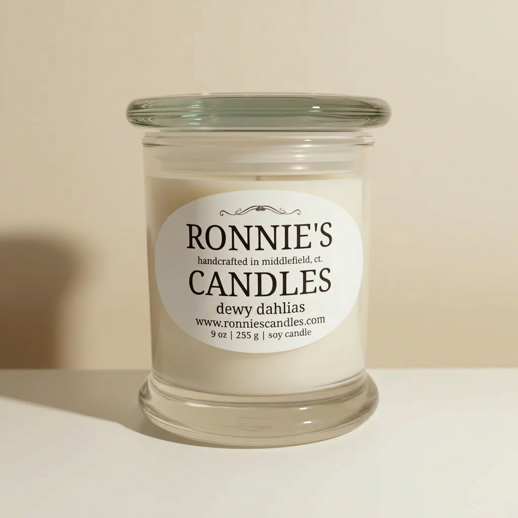 Dewy Dahlias soy candle with floral fragrance, hand-poured decorative scented candles for home ambiance