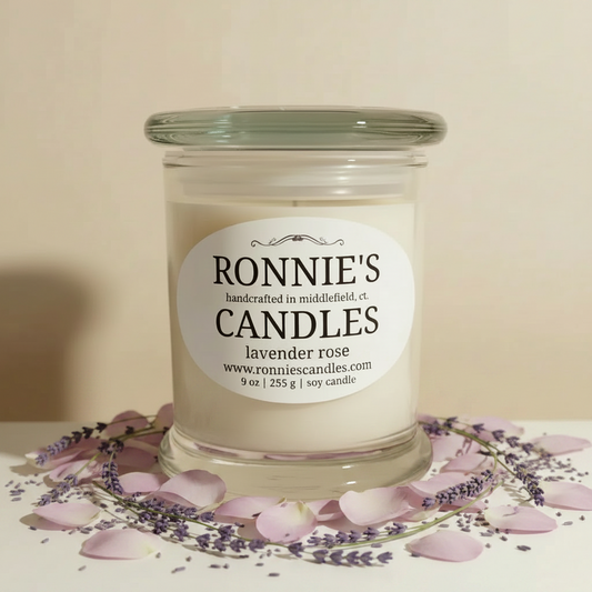 Lavender and rose scented non-toxic candle for a natural, eco-friendly aromatic experience