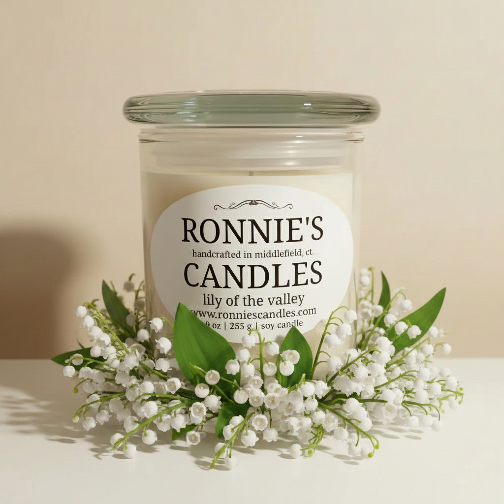 Lily of the Valley soy candle with floral fragrance and low melt point for enhanced aromatic experience