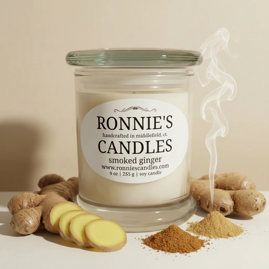 Smoked ginger and soy candle blending natural scents for a warm, cozy ambiance and eco-friendly home fragrance.