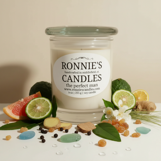 Perfect Man soy candle emitting a subtle, soothing fragrance to enhance relaxation and ambiance.