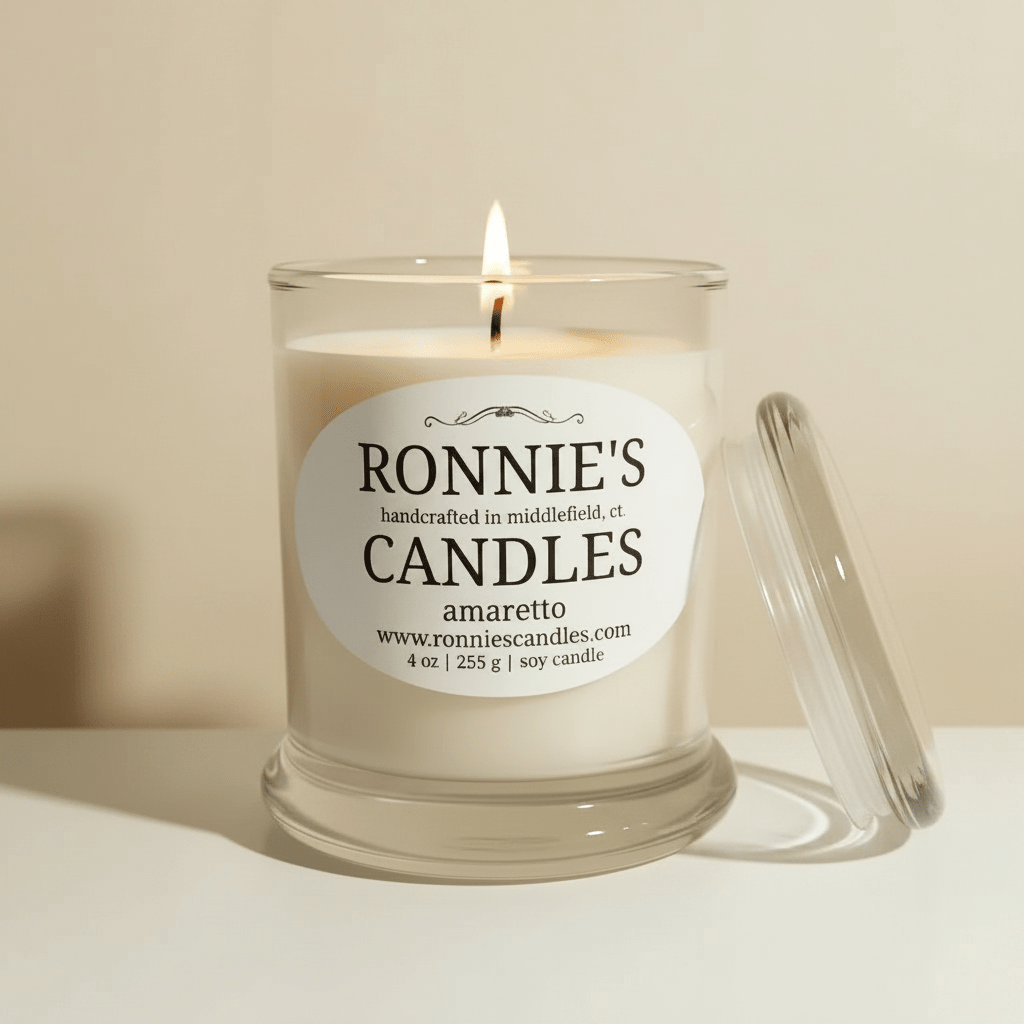 Handcrafted Amaretto soy candles offering a natural, aromatic ambiance perfect for home decor and relaxation