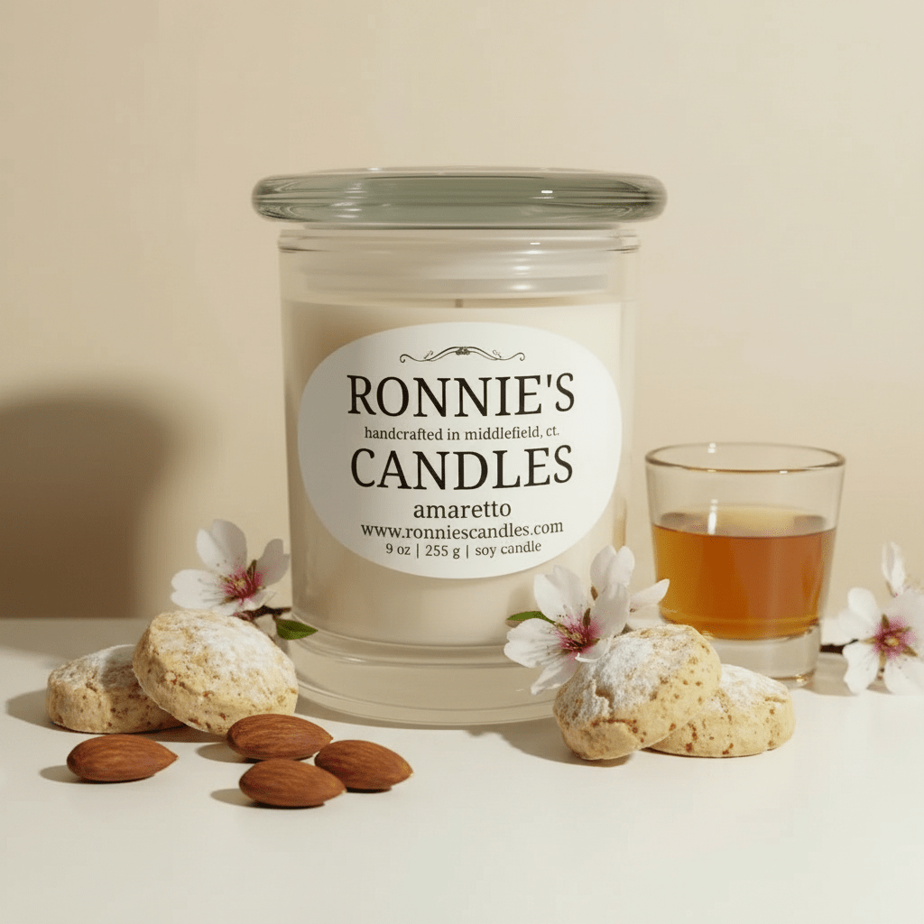 Handcrafted Amaretto soy candles offering a natural, aromatic ambiance perfect for home decor and relaxation
