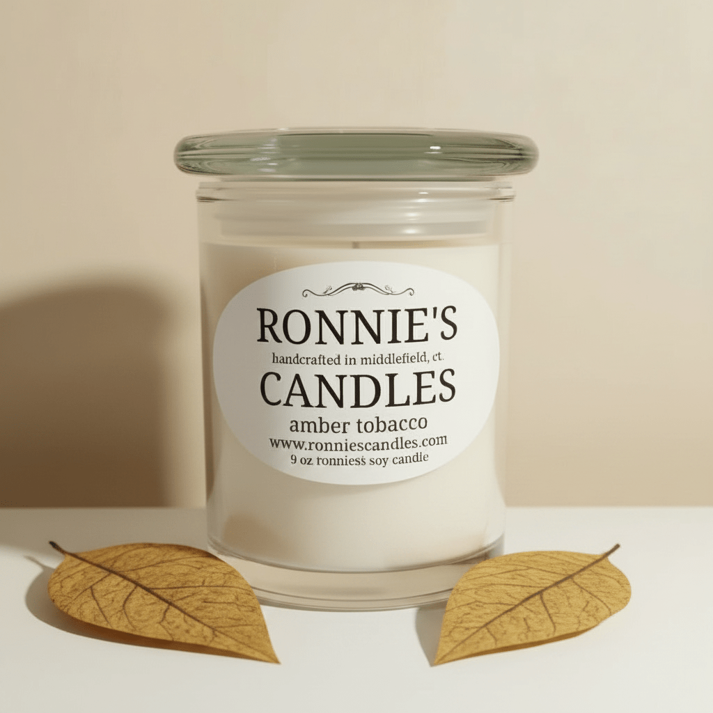 Luxurious amber tobacco fragrance soy candle with rich amber and premium tobacco essence