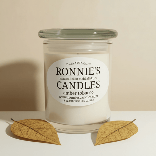 Luxurious amber tobacco fragrance soy candle with rich amber and premium tobacco essence