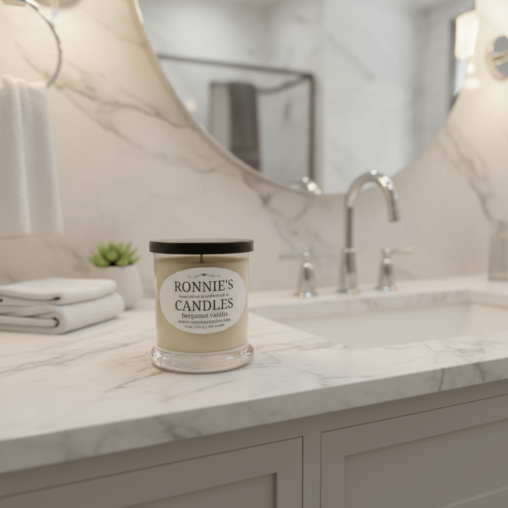 Elegant soy candle infused with bergamot, vanilla, and citrus for a refreshing aromatic experience