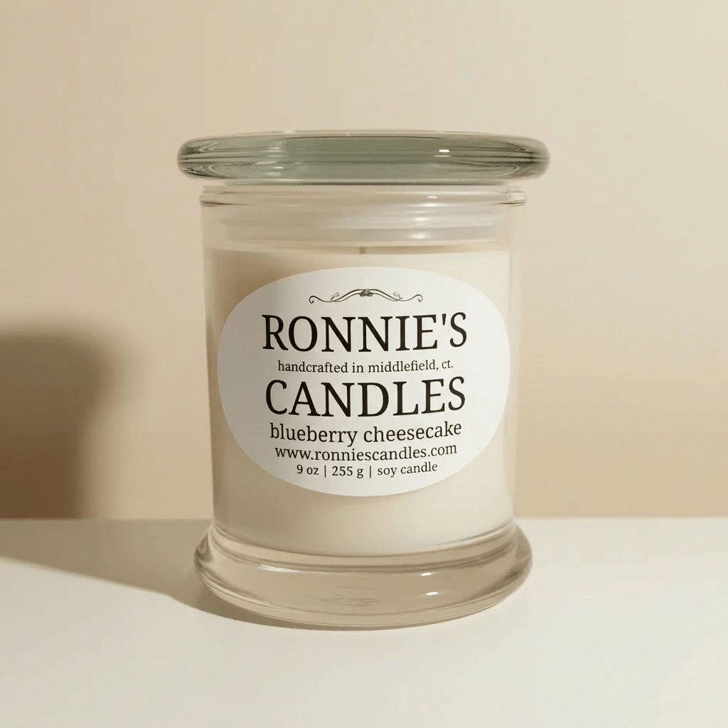 Blueberry cheesecake scented candle inspired by baked goods, perfect for food lovers
