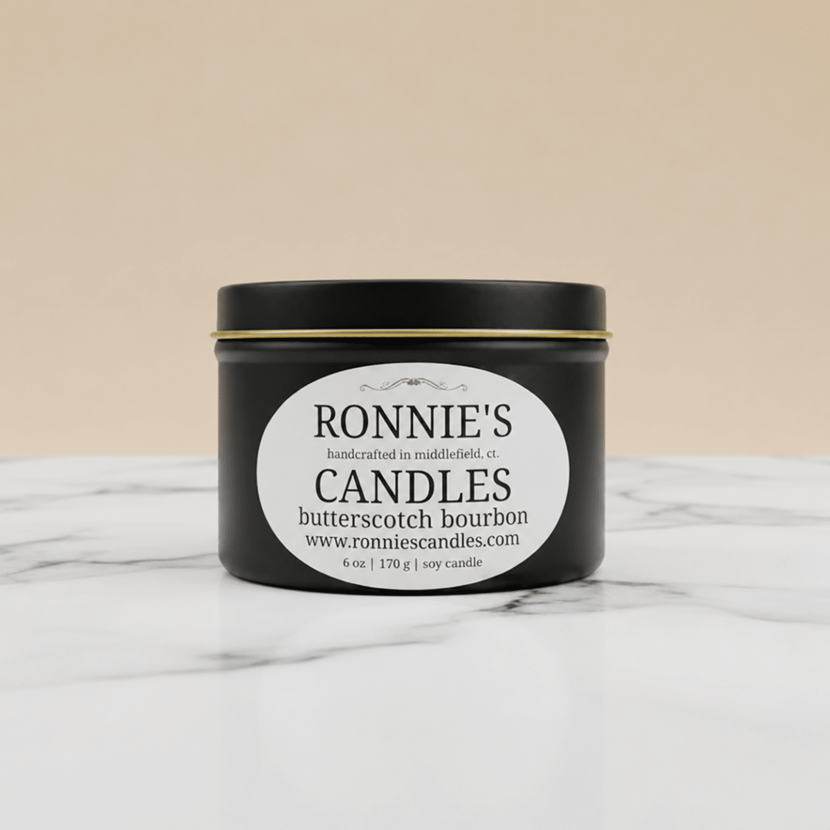 Elegant soy candle with rich butterscotch and smooth bourbon aroma, perfect sweet fragrance for home ambiance