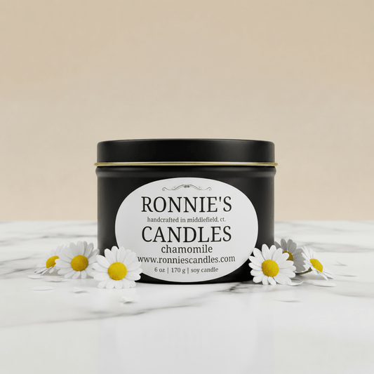 Chamomile soy candle creating a relaxing, spa-like ambiance for ultimate tranquility and calm