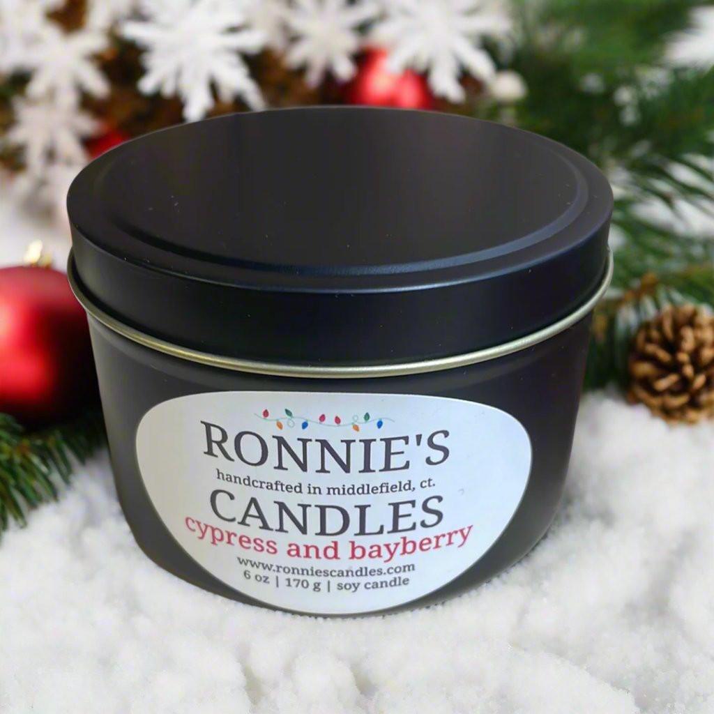 Luxurious Cypress Bayberry soy candle evoking elegant, natural serenity for refined ambiance