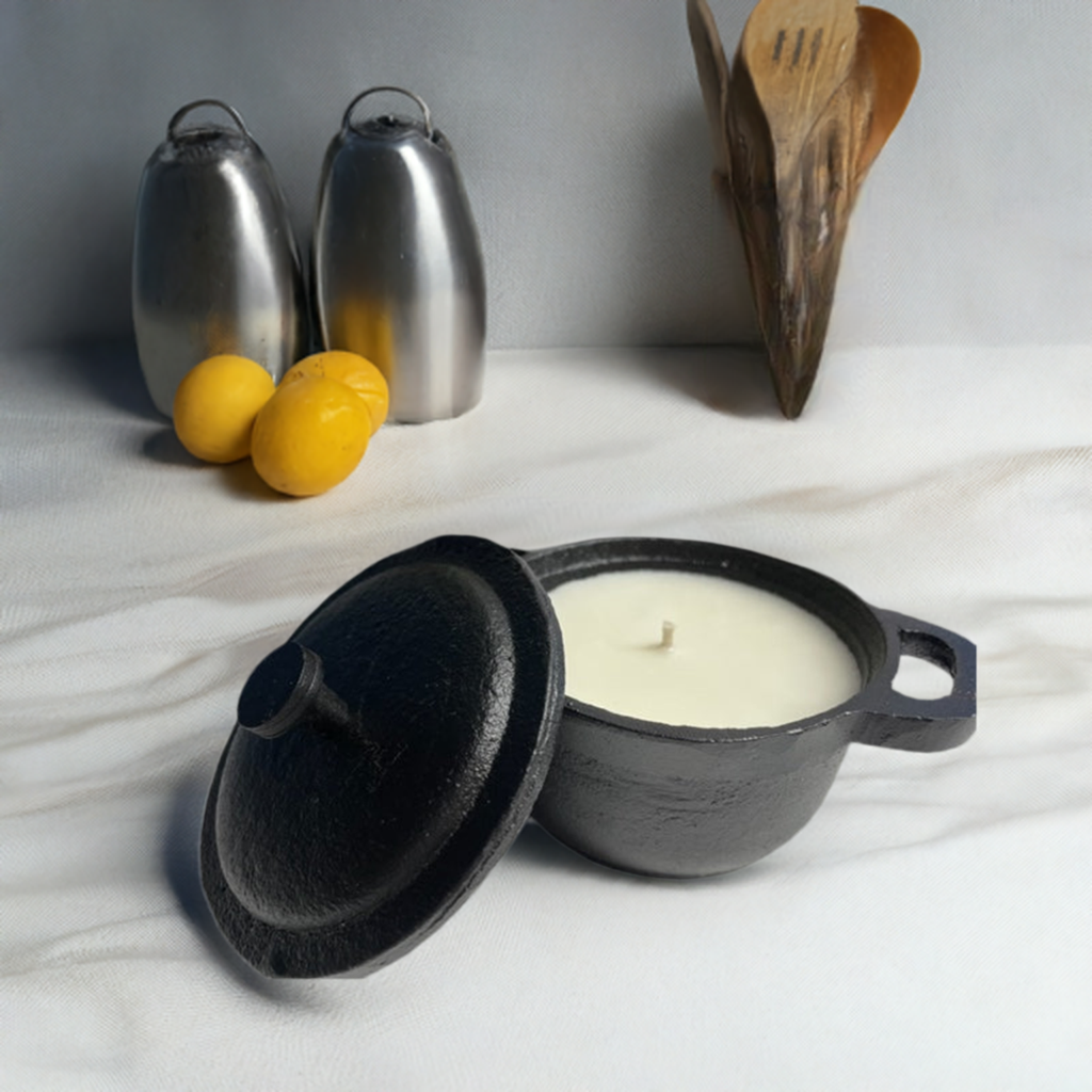2 In 1 (6) oz Soy Candle/Black Cast Iron Dutch Oven Wax Warmer
