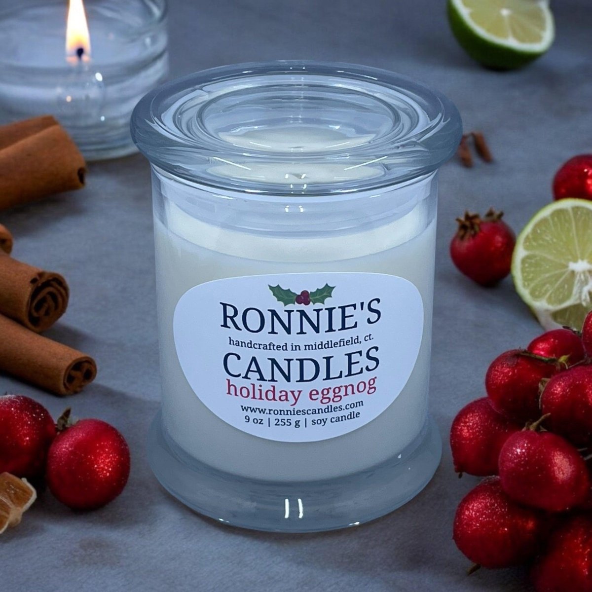 Luxury holiday eggnog soy candle, non-toxic and long-burning for elegant festive ambiance