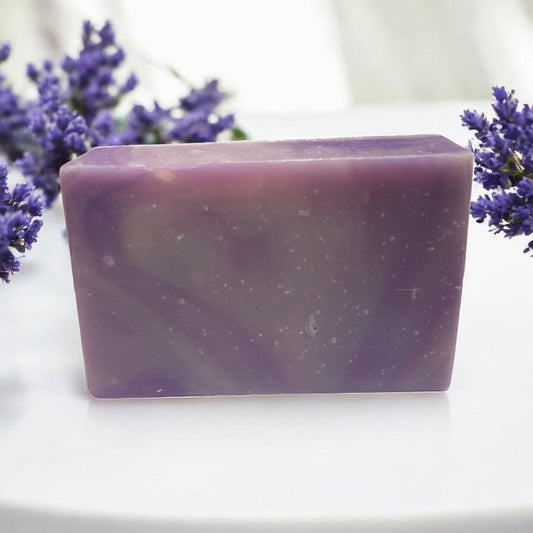 Lavender soap bar with natural fragrance, ideal for soothing and moisturizing skin care routines