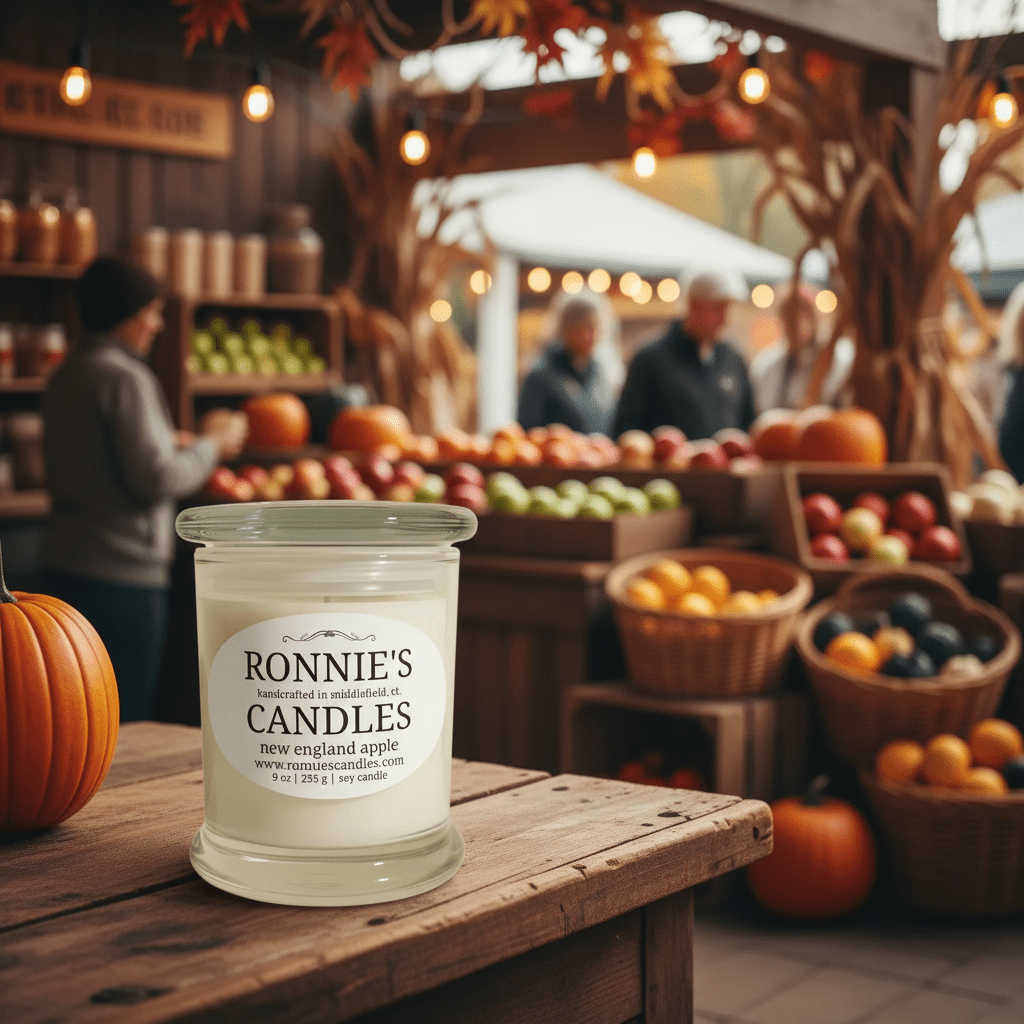 Apple soy candle with Macintosh scent, featuring crisp fragrance and fruity aroma for a refreshing ambiance