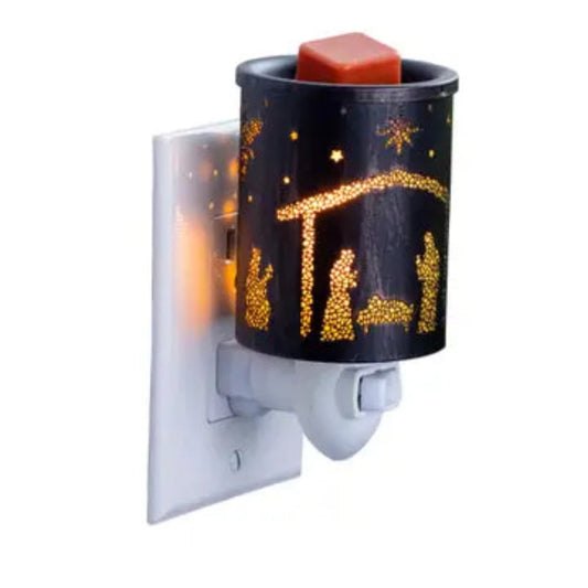 Elegant wax warmer featuring nativity scene, perfect holiday decor for festive ambiance and seasonal charm