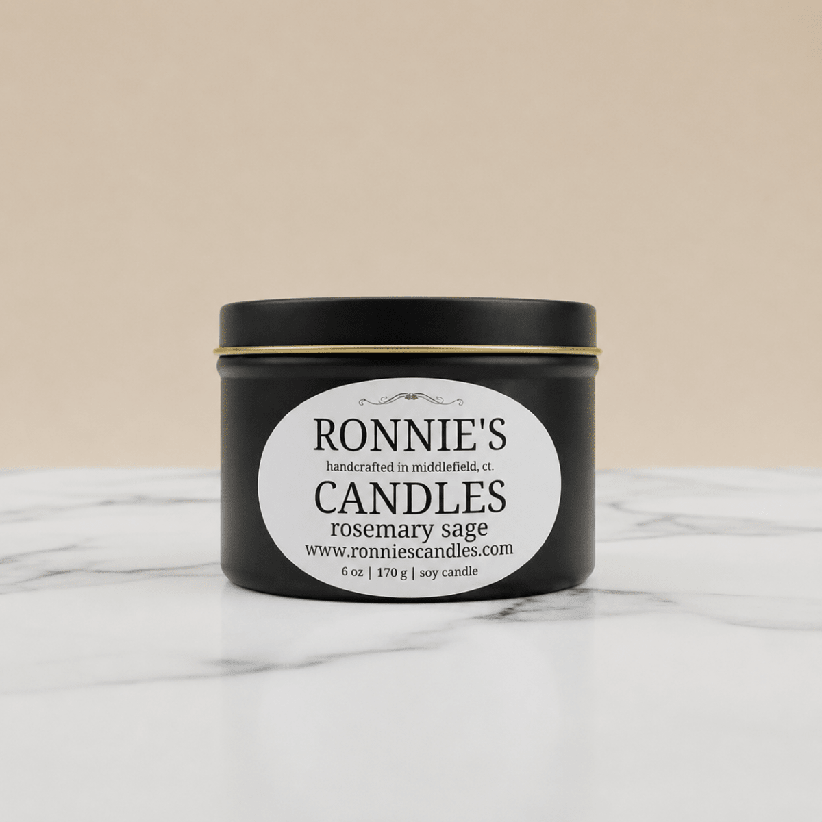 Long-burning soy candle infused with aromatic rosemary and sage for a soothing, natural fragrance experience.