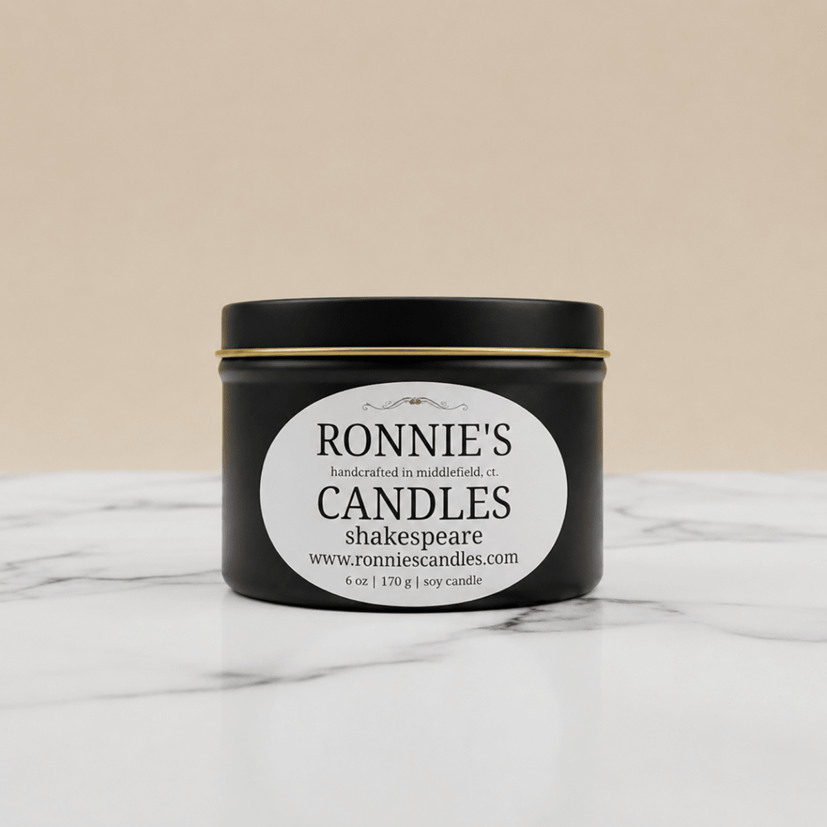 Shakespeare-themed soy candle evoking a library ambiance, reminiscent of classic literature and warm fragrances.
