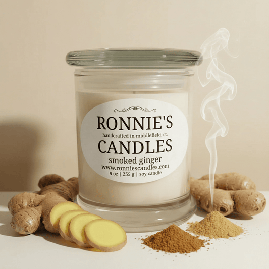 Smoked ginger and soy candle blending natural scents for a warm, cozy ambiance and eco-friendly home fragrance.