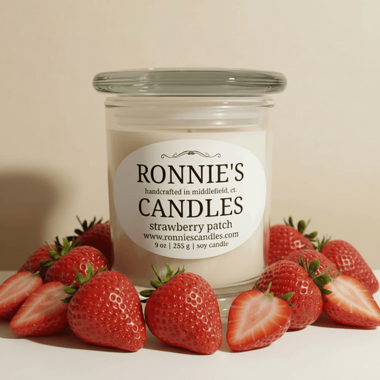Clean burning soy candle with fresh strawberry scent promoting a healthy environment