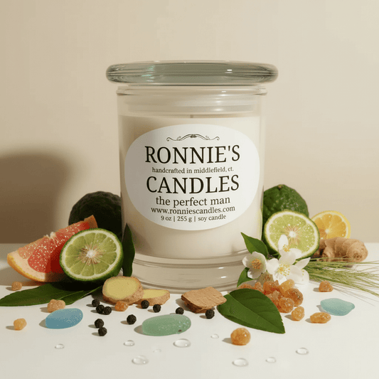 Perfect Man soy candle emitting a subtle, soothing fragrance to enhance relaxation and ambiance.