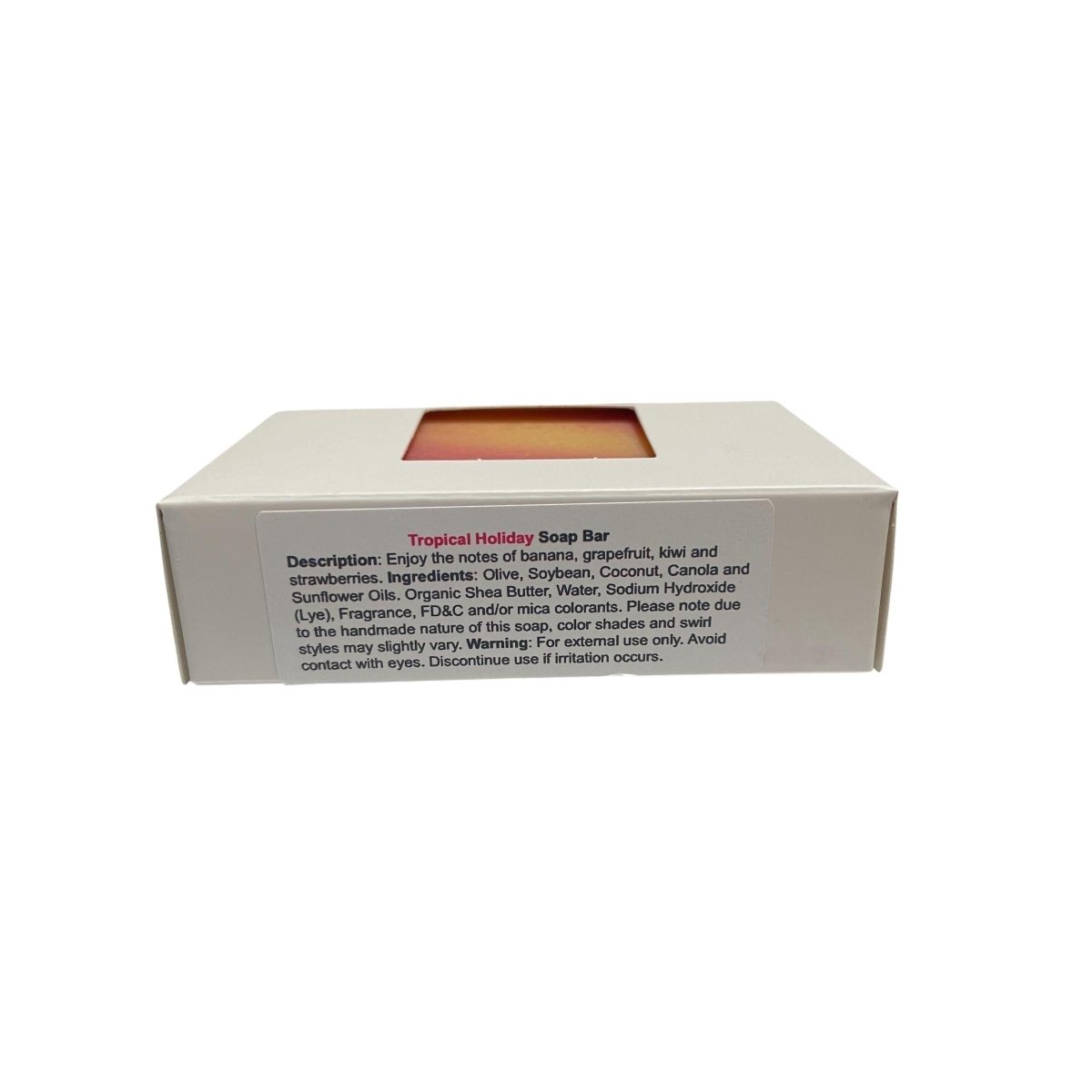 Tropical holiday soap bar infused with exotic tropical fragrance for a refreshing and aromatic bathing experience