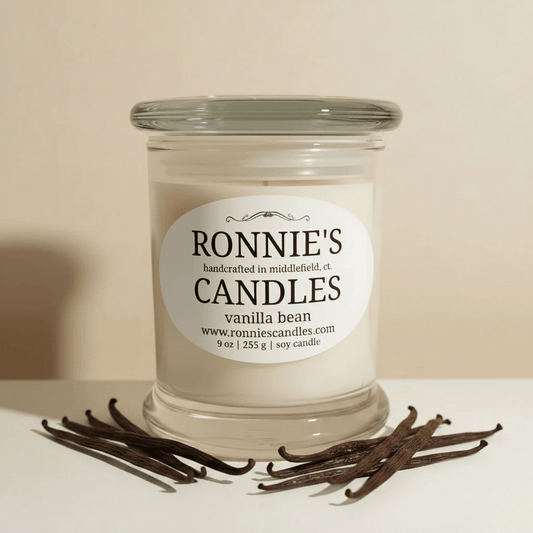 Vanilla Bean soy candle emitting a strong fragrance that smells amazing, perfect for enhancing ambiance